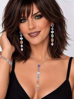 Sterling Silver Multicolor Gemstone Necklace Bracelet Earrings Set